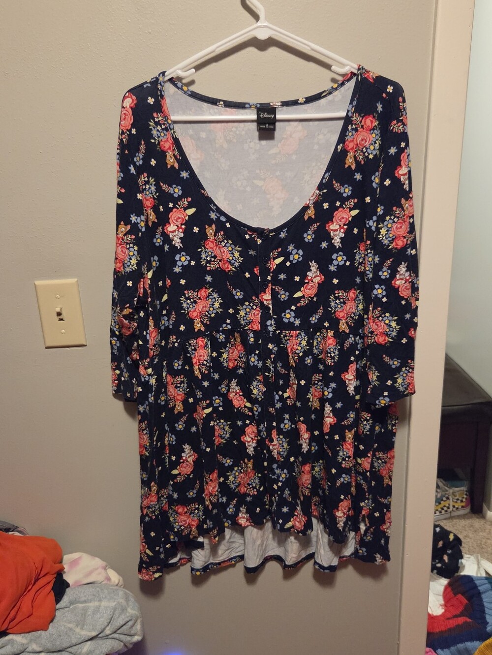 Torrid Disney Bambi Navy Floral Scoop Neck Tunic with Pink Roses